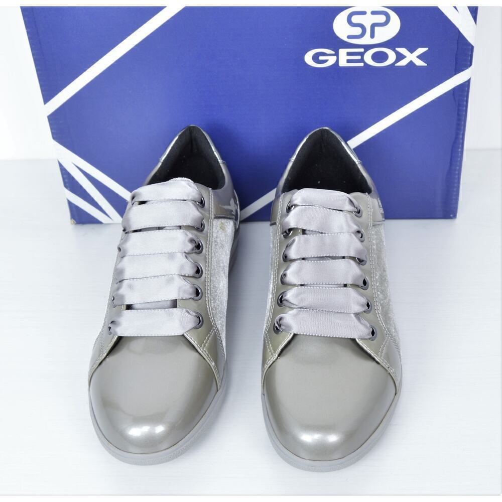 New! GEOX Women's Patent Velvet Lace up Comfort Shoes Sneakers - Picture 7 of 7